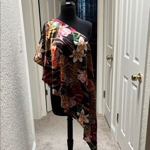 Marciano Floral Asymmetrical Blouse - Black and Red